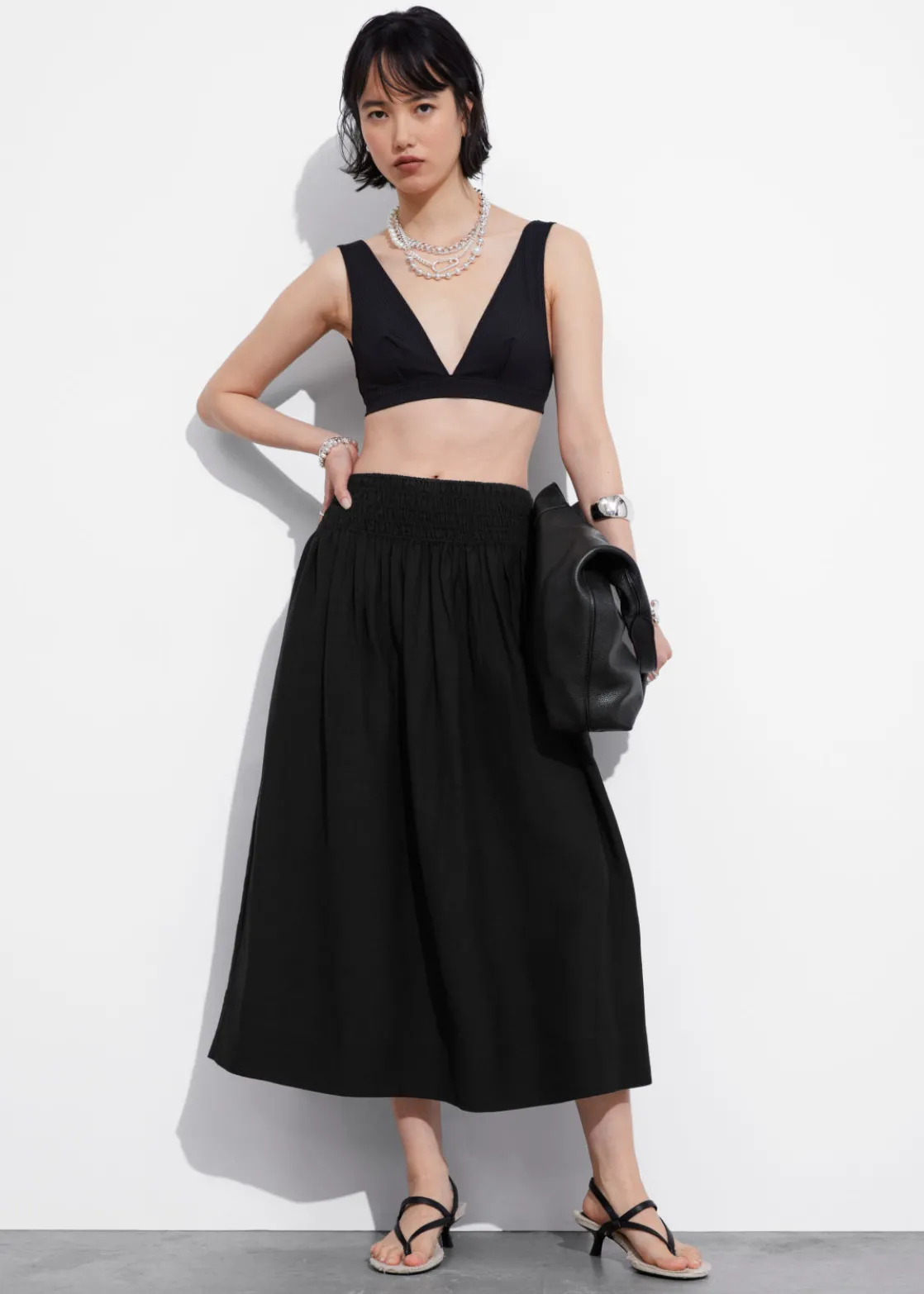 Smock-Waist Midi Skirt