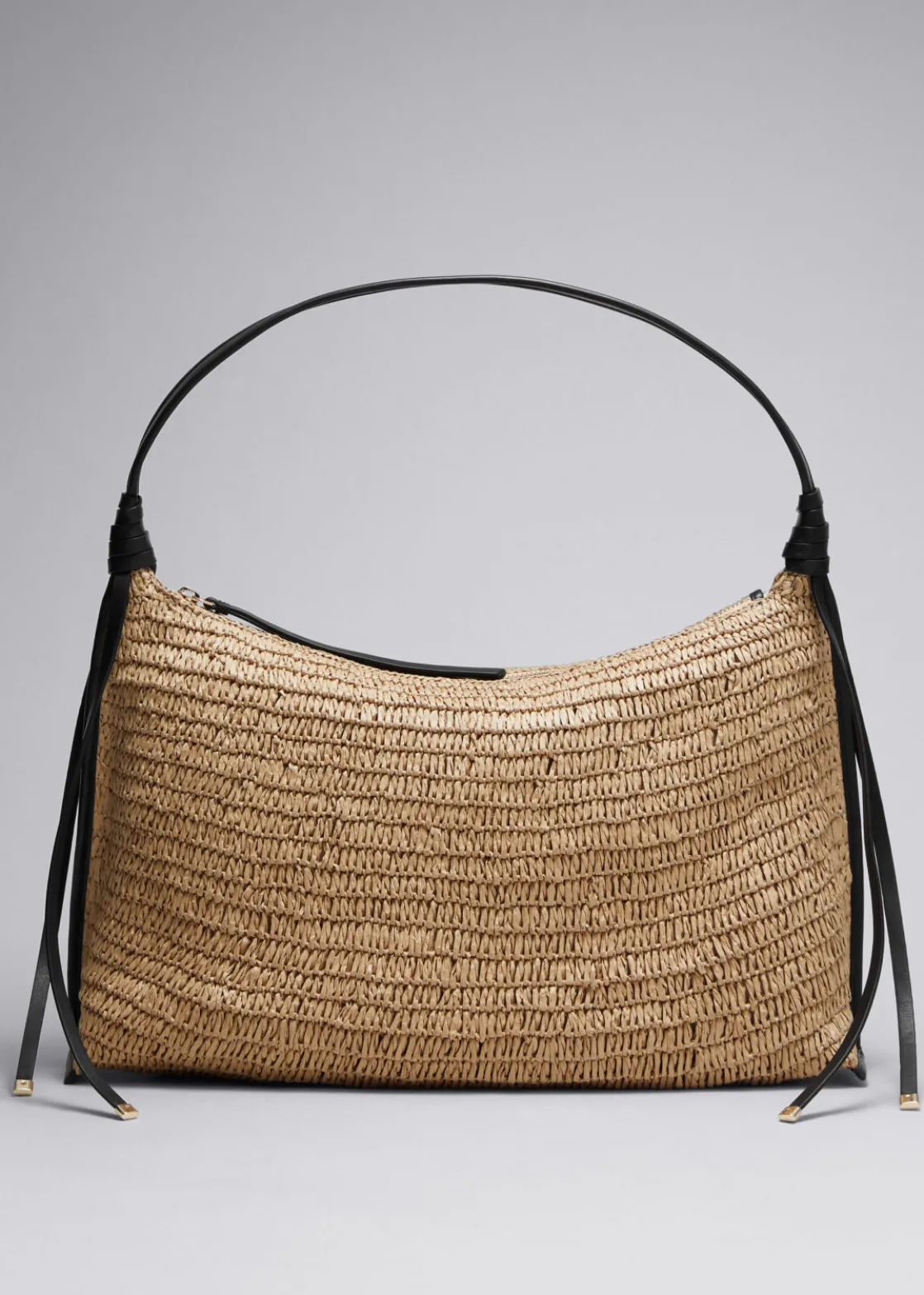 Leather-Detailed Straw Bag