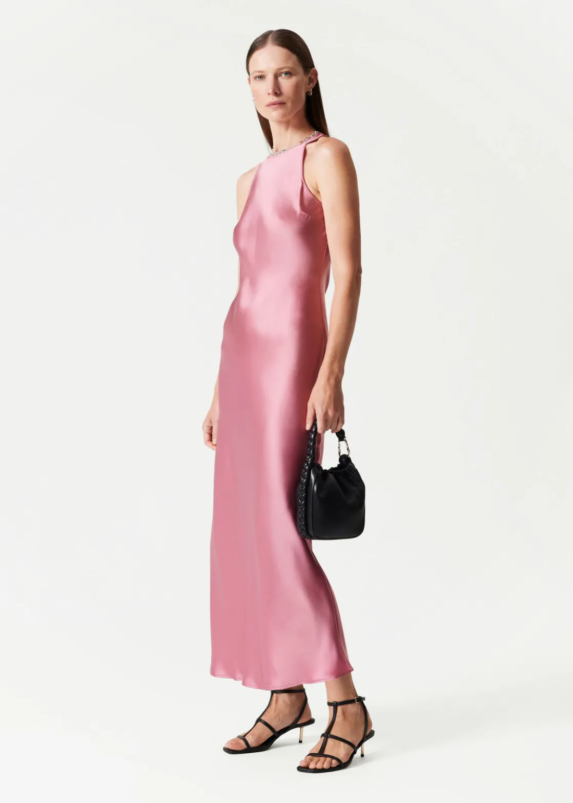 Slim Satin Midi Dress