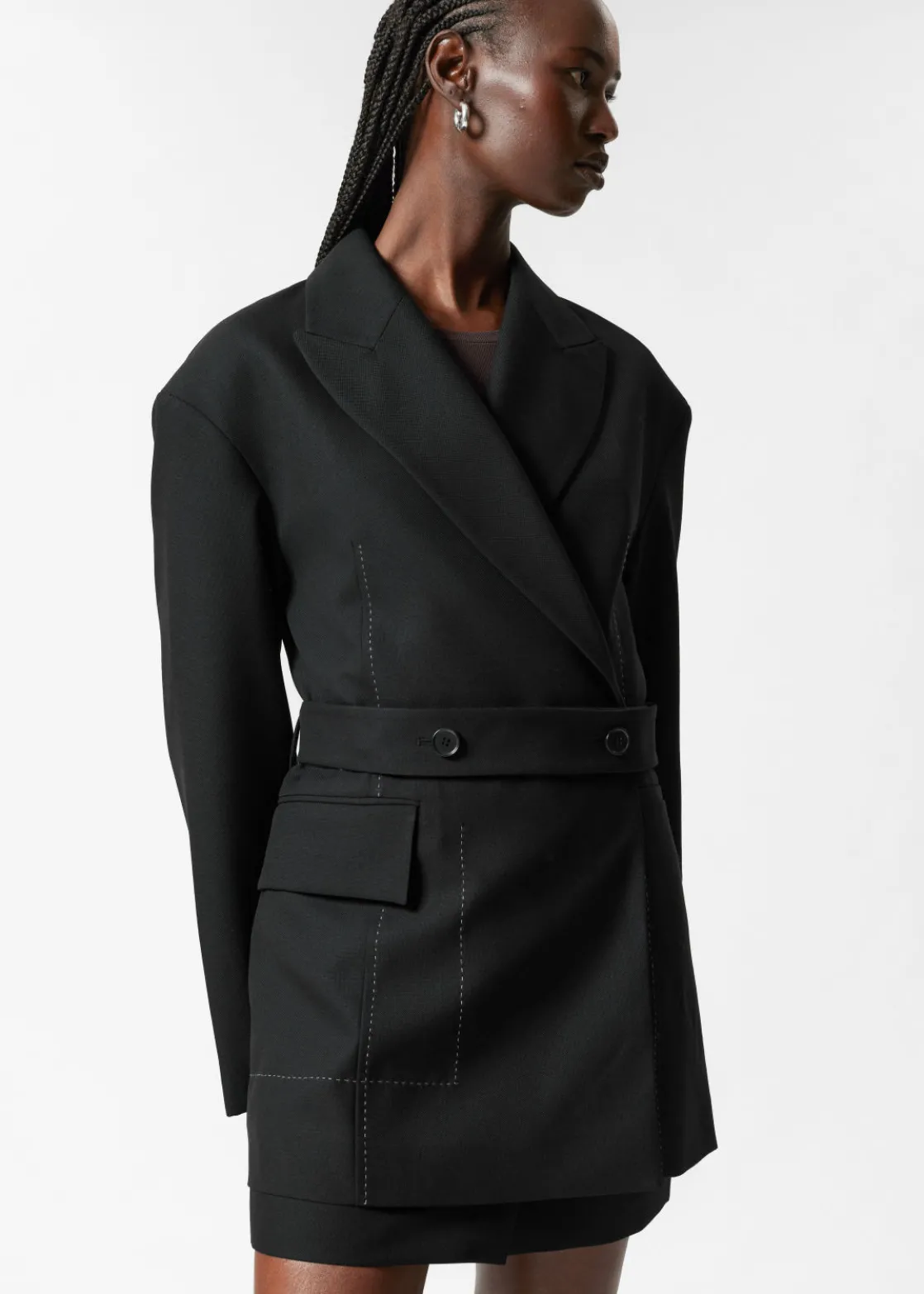 Belted Wool-Blend Blazer