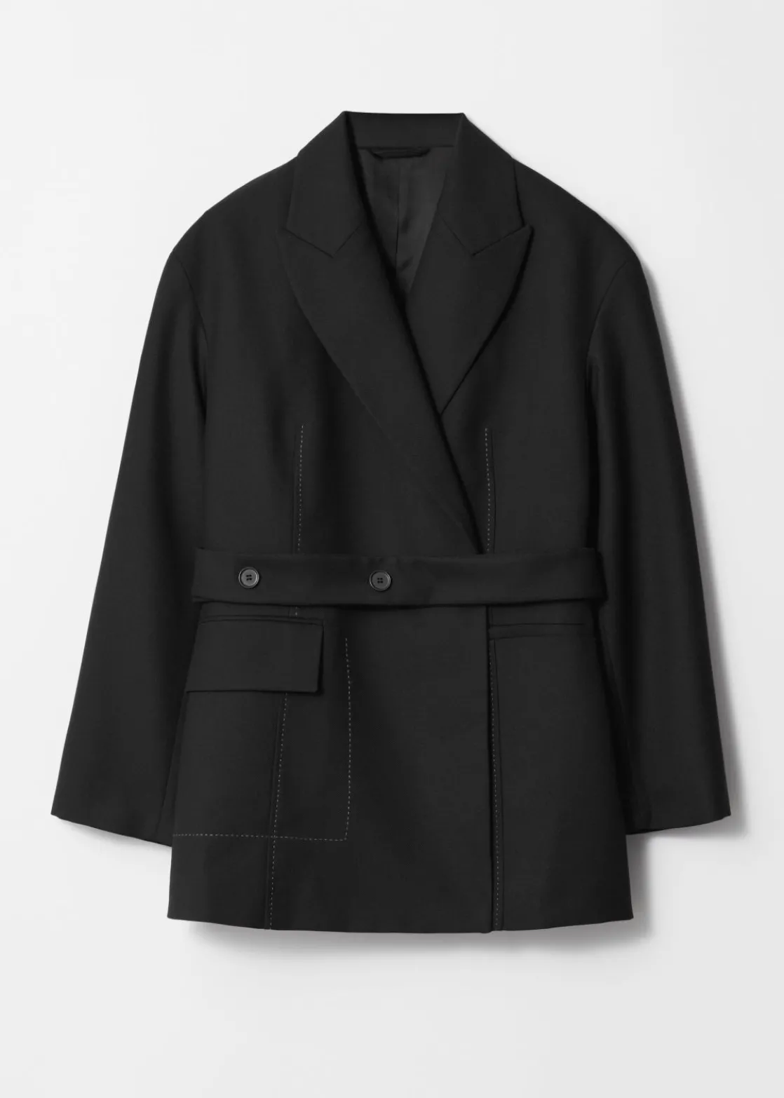 Belted Wool-Blend Blazer