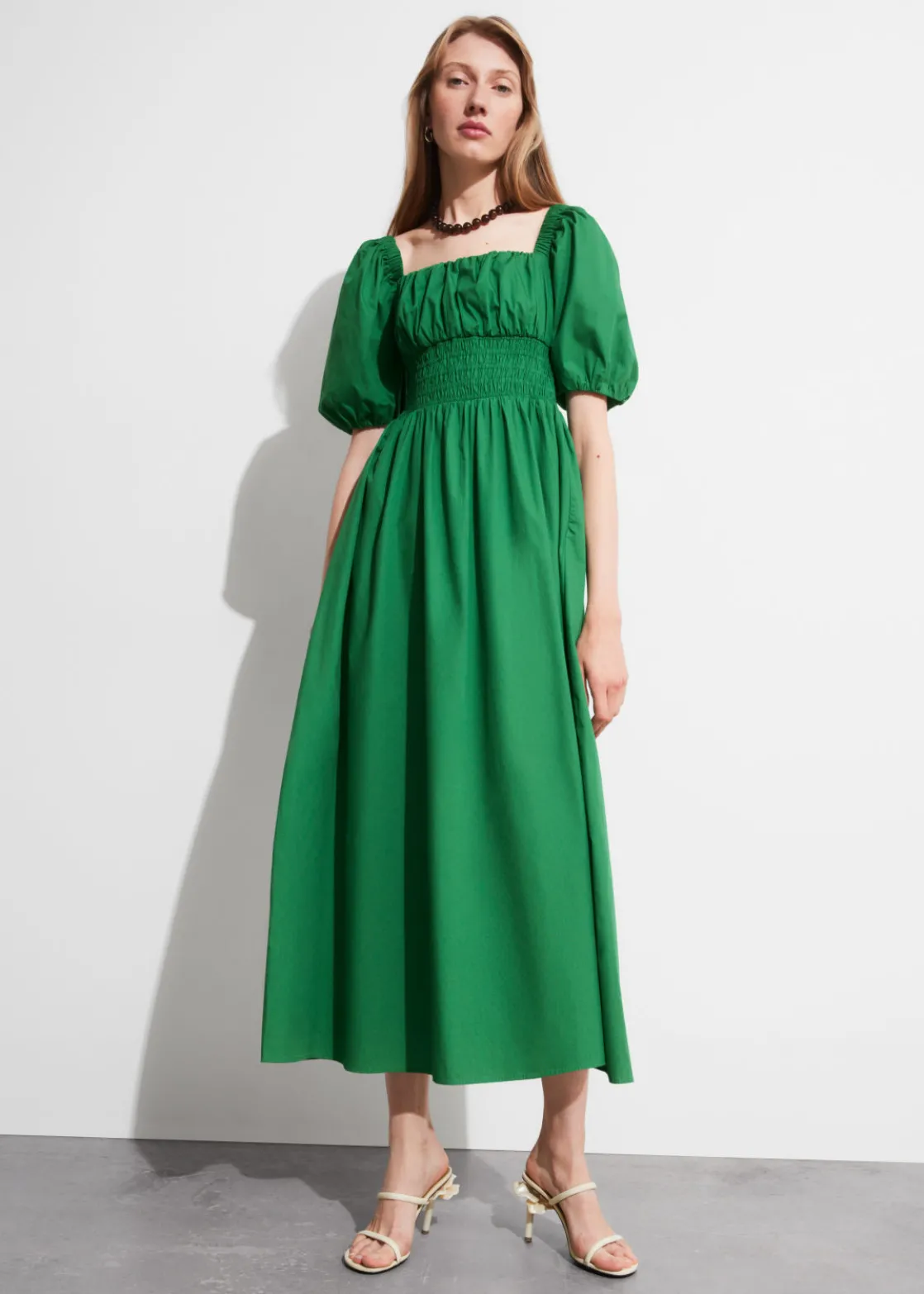 Puff-Sleeve Midi Dress