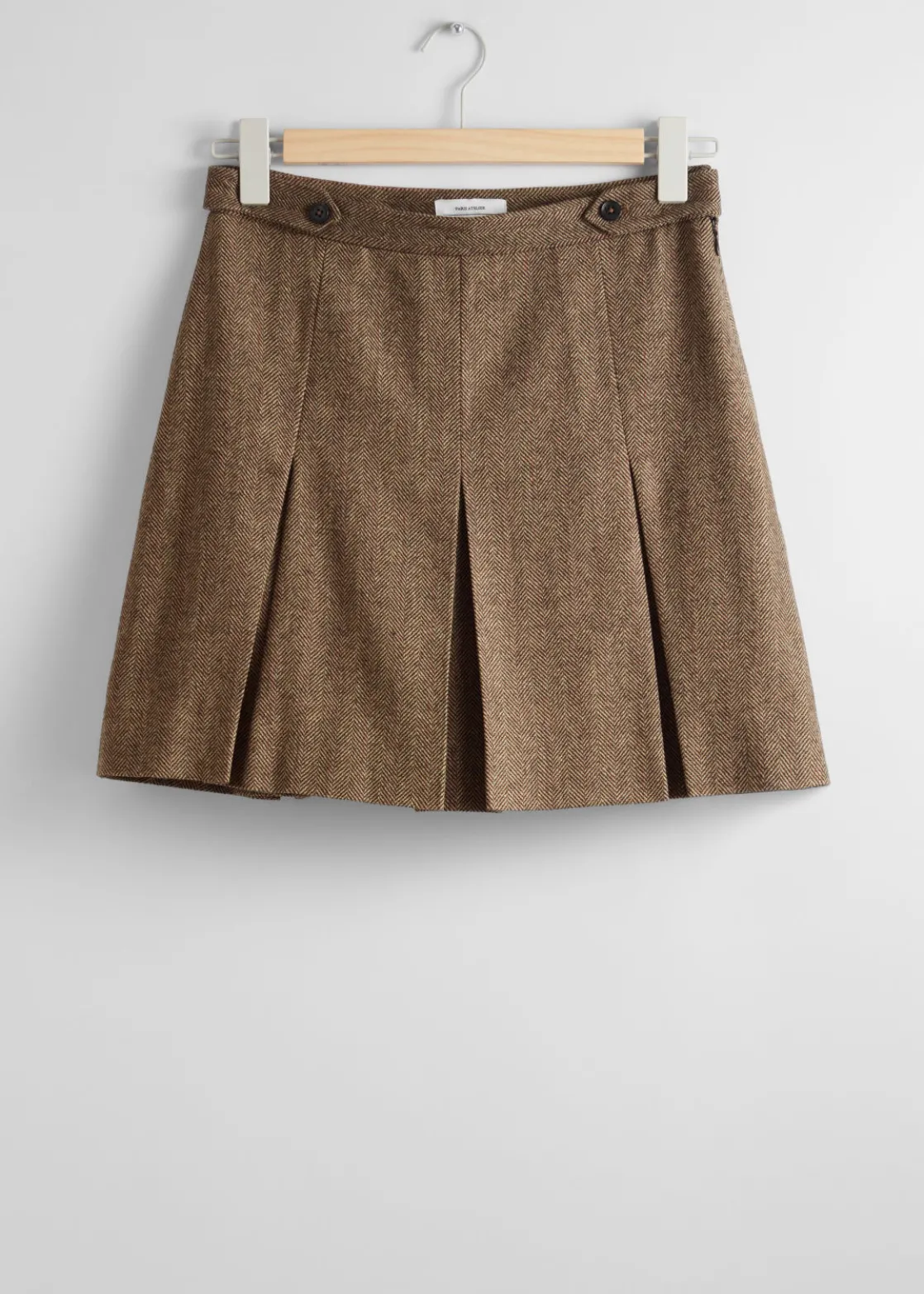Pleated Herringbone Mini Skirt