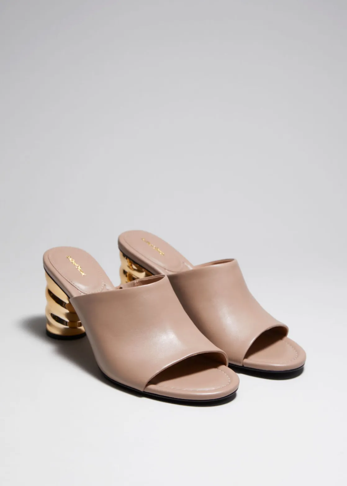Sculptural Heel Leather Mules