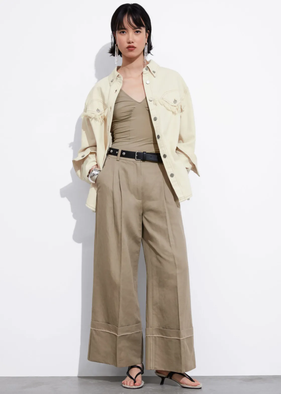 Wide Fold-Up Cuff Trousers