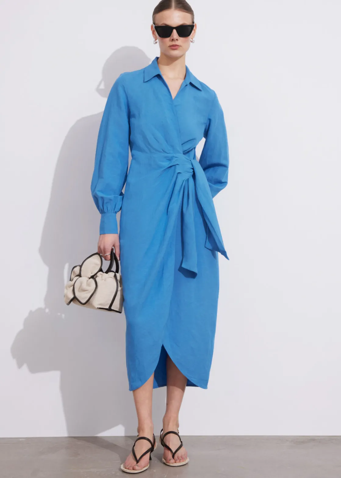 Collared Wrap Midi Dress