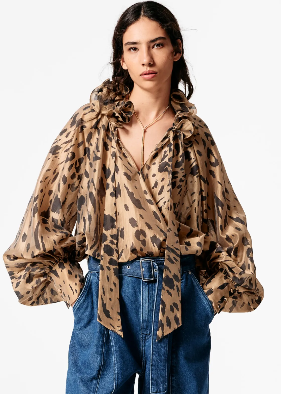 Ruffled Tie-Neck Blouse