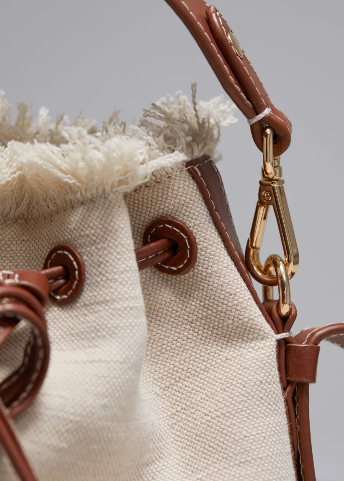 Leather-Trimmed Canvas Bucket Bag