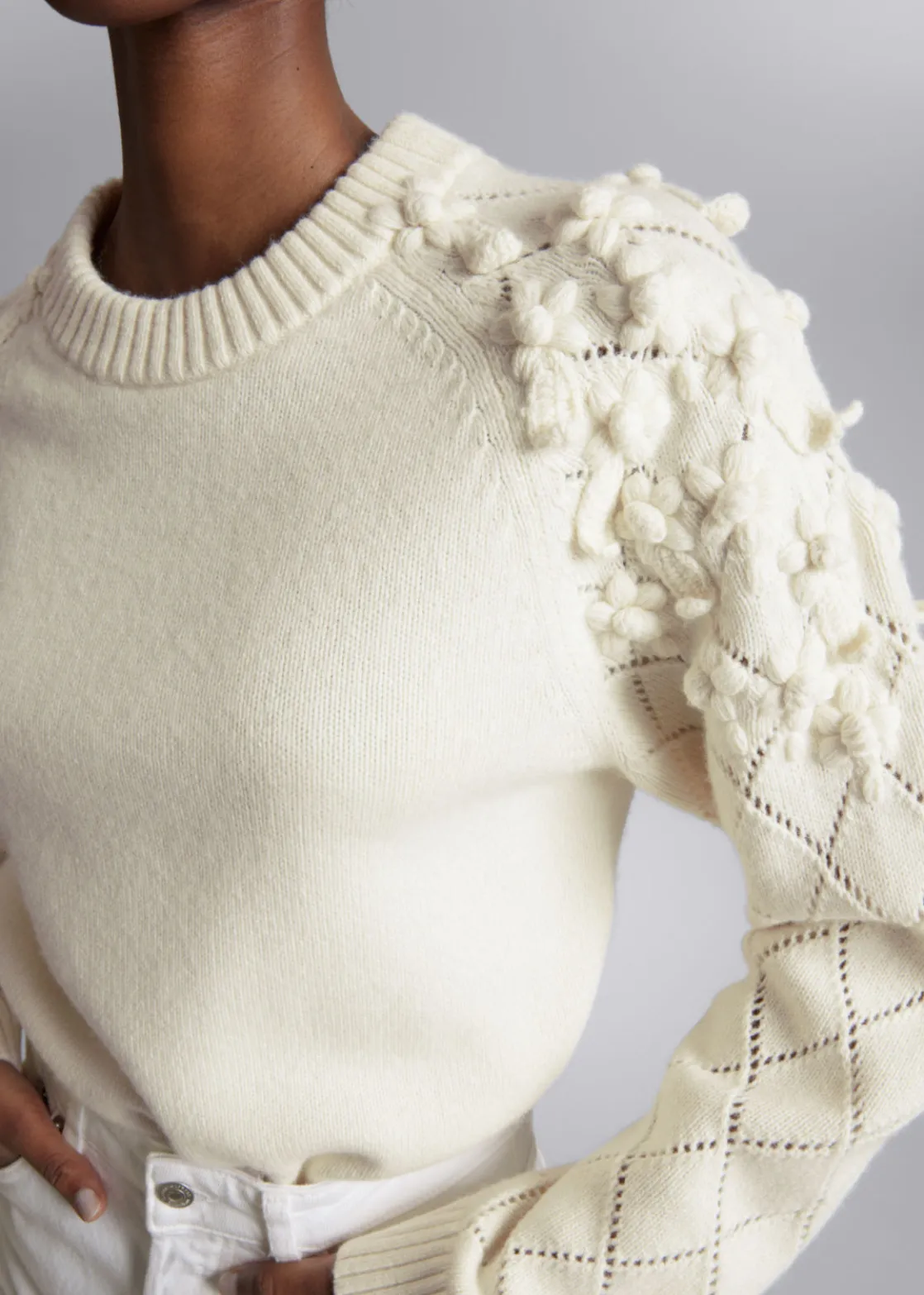 Floral-Appliqué Knit Sweater