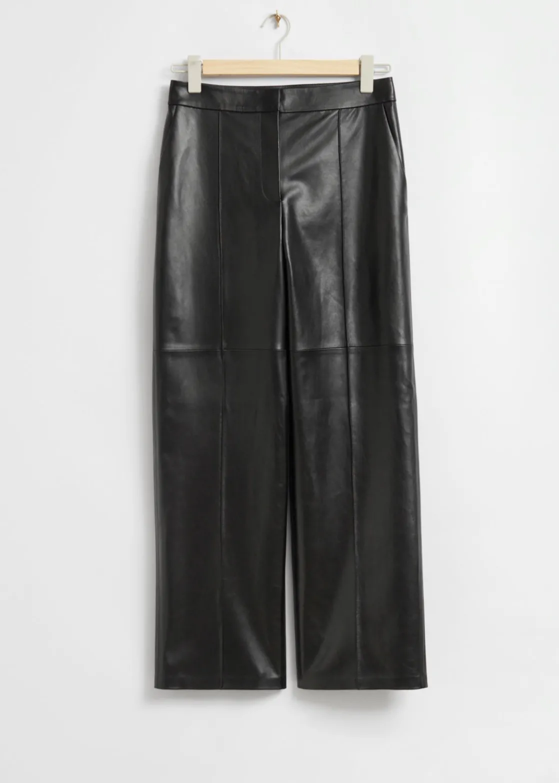Leather Wide-Leg Pleated Trousers