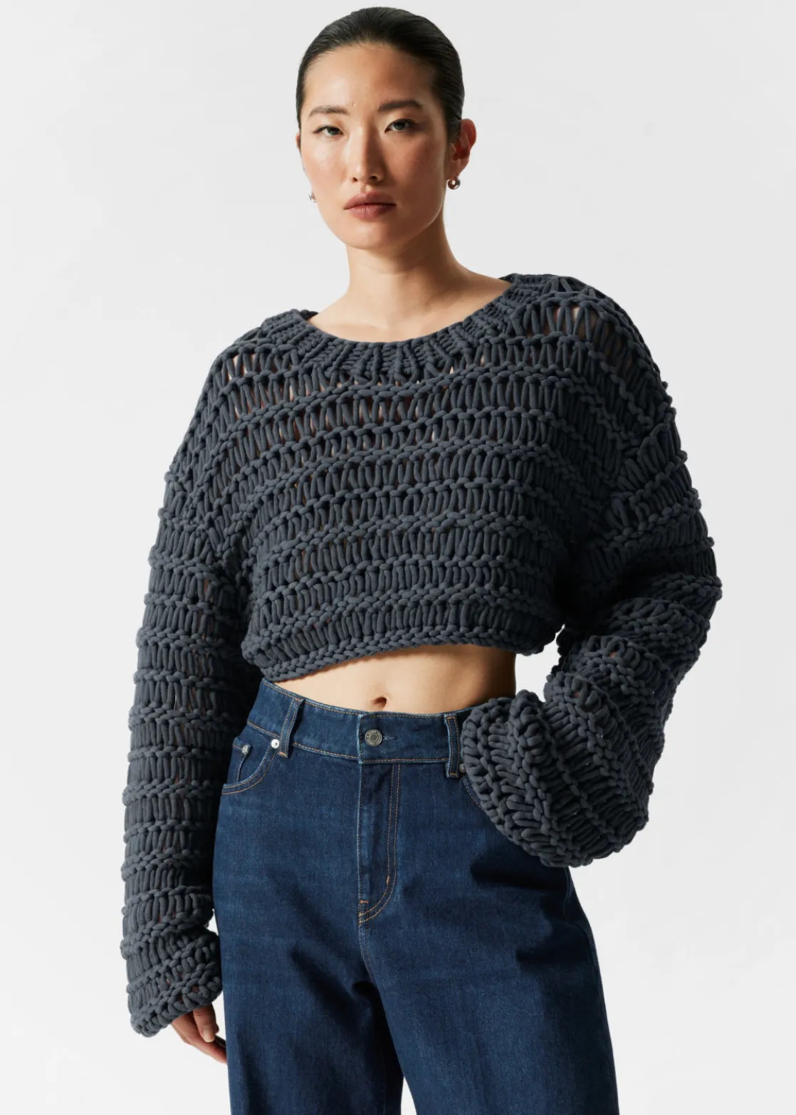 Cropped Open-Stitch Jumper