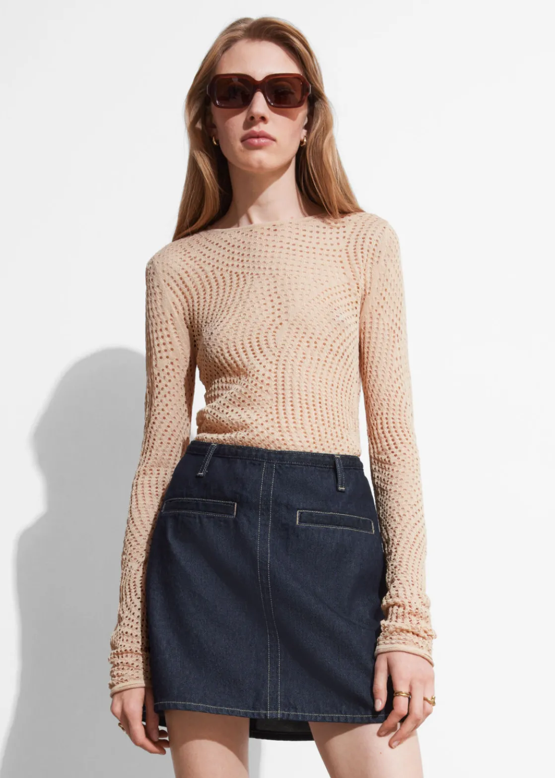 Topstitched Denim Mini Skirt