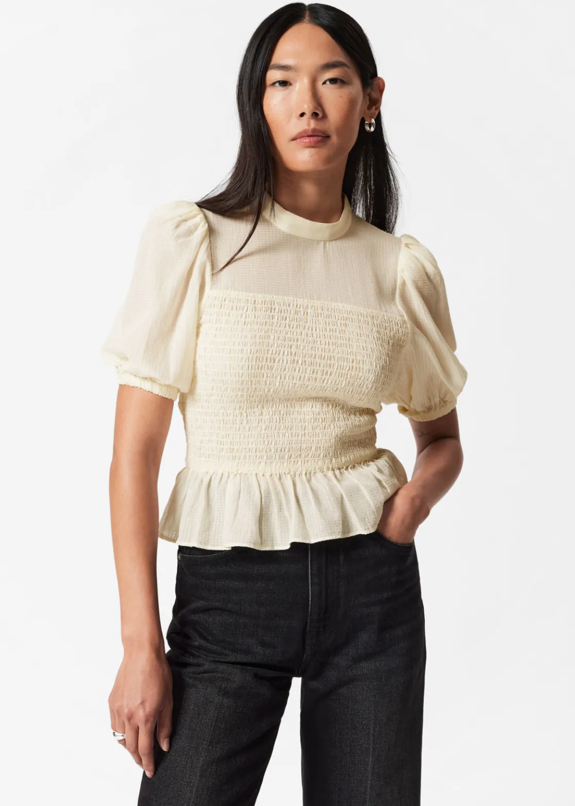 Smocked Peplum Blouse