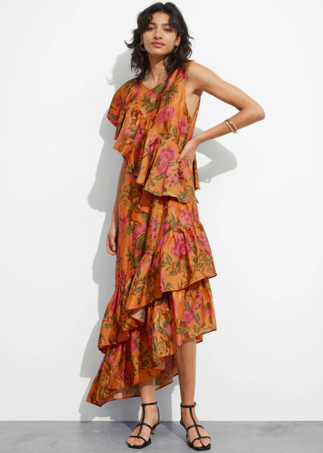 Cascading Ruffle Midi Dress