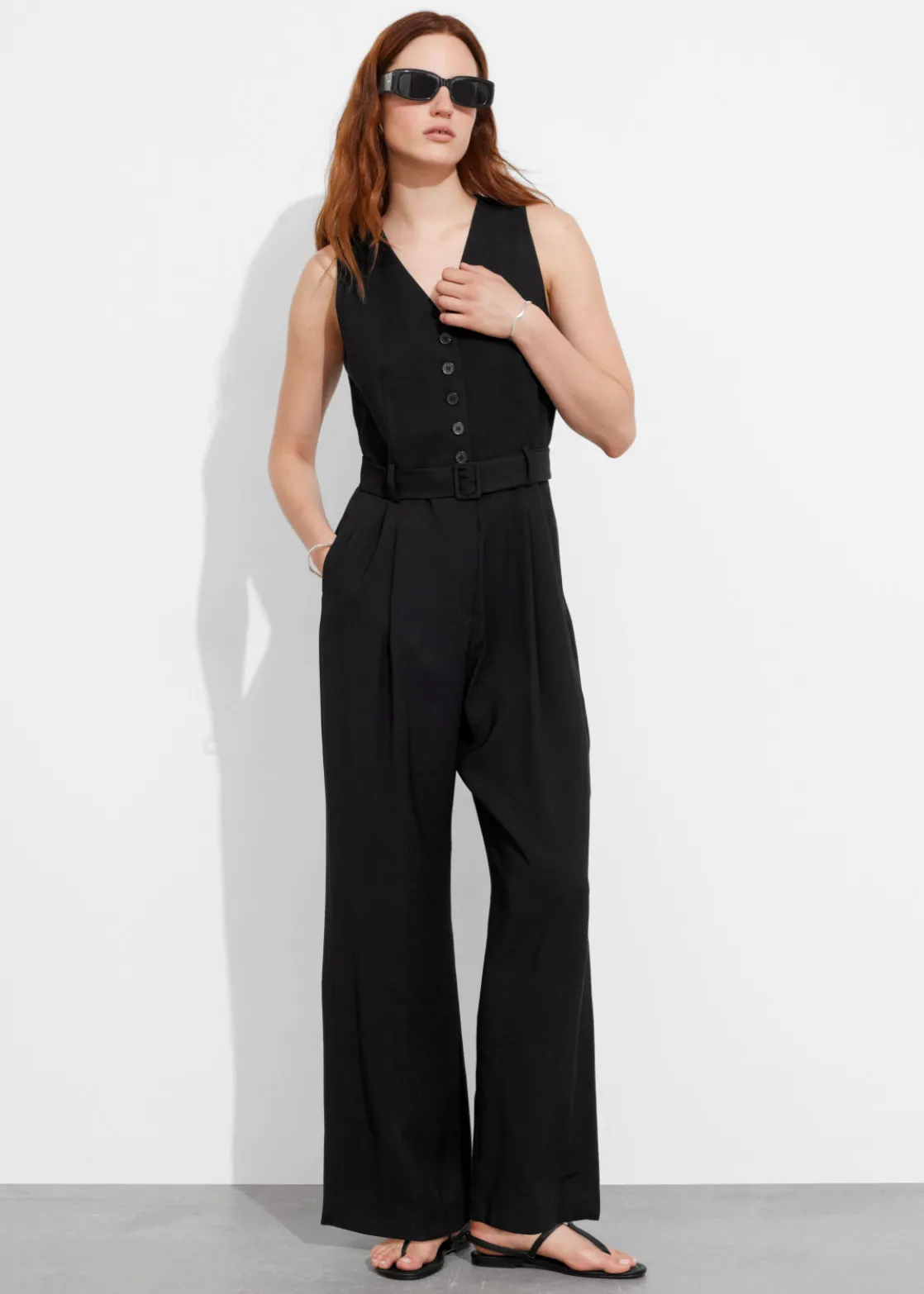 Buttoned Sleeveless Jumpsuit