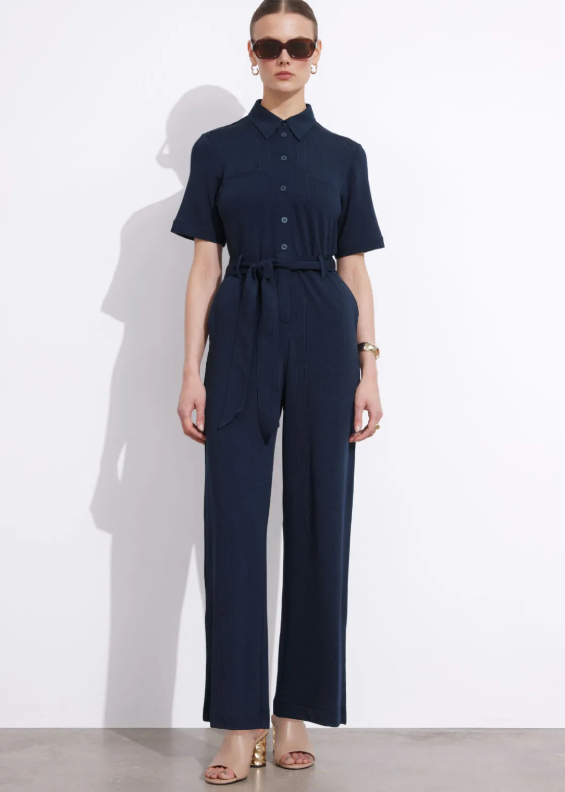 Belted Short Sleeve Jumpsuit
