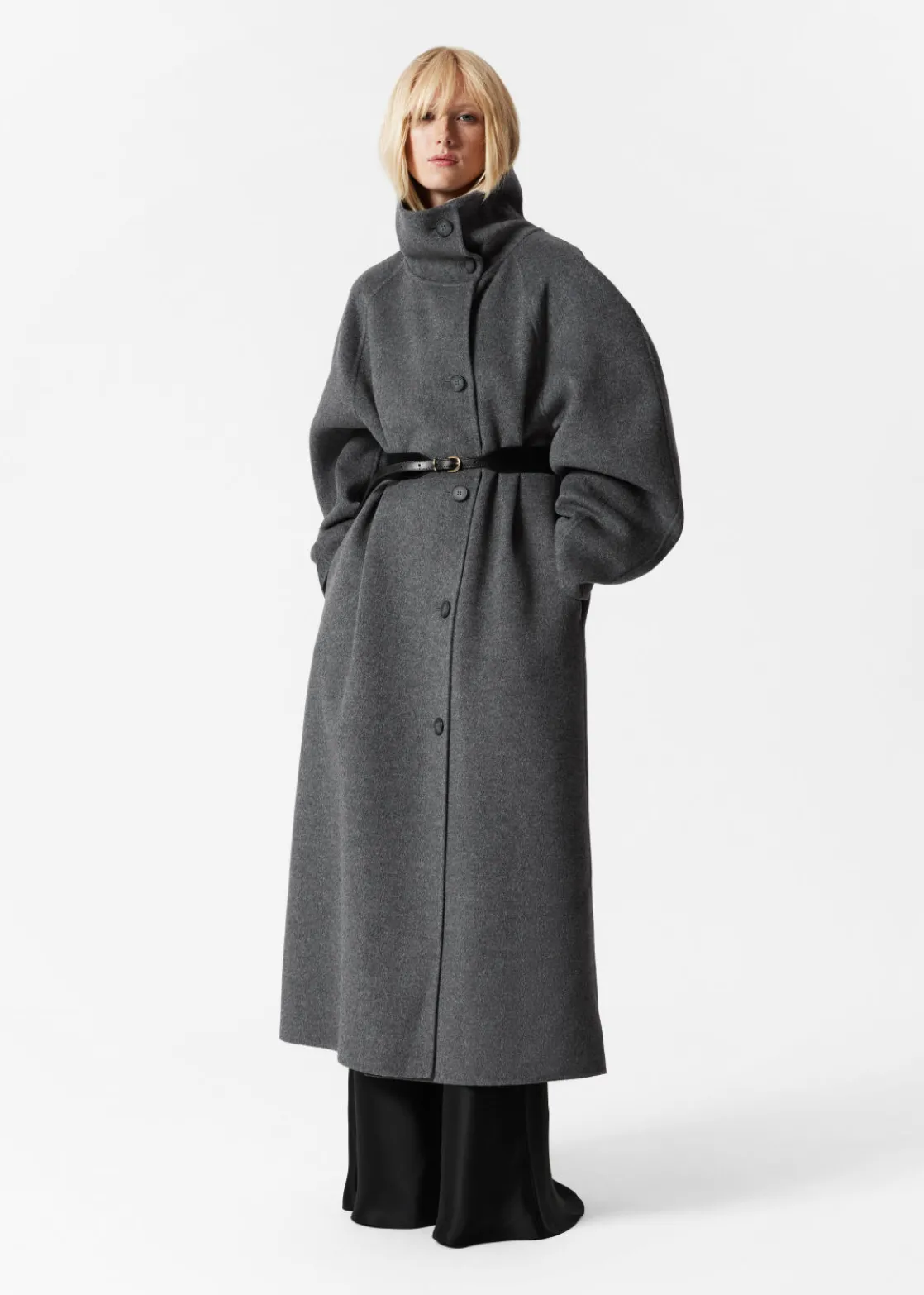 Wool-Blend Funnel-Collar Coat