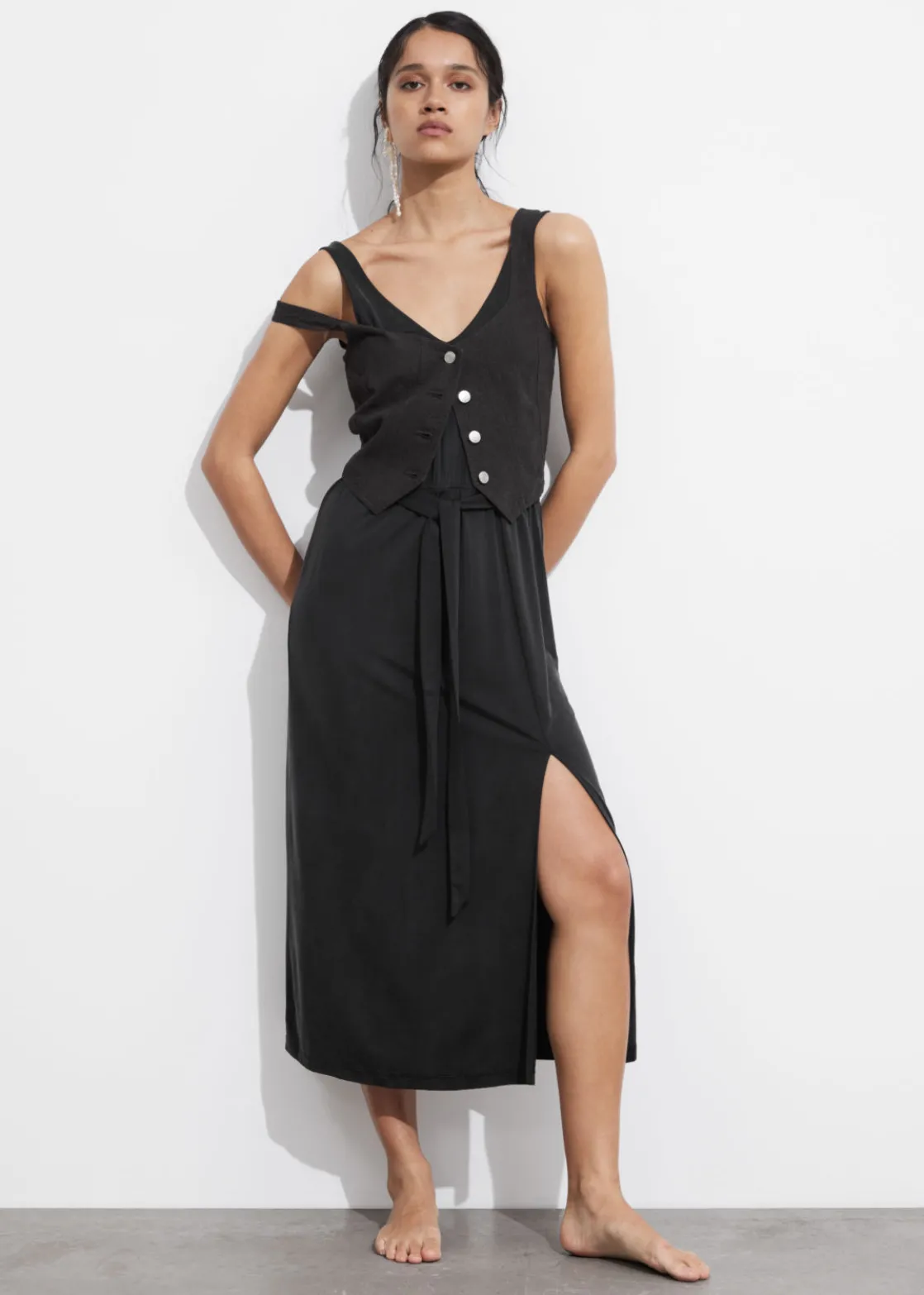 V-Neck Cupro Midi Dress