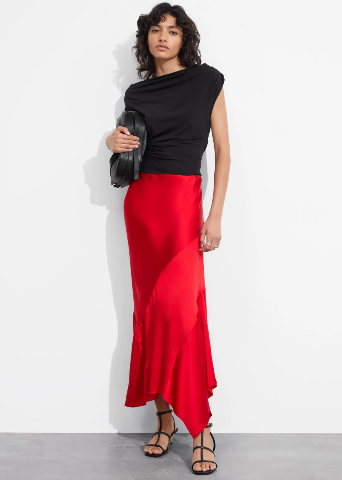 Asymmetric Satin Midi Skirt