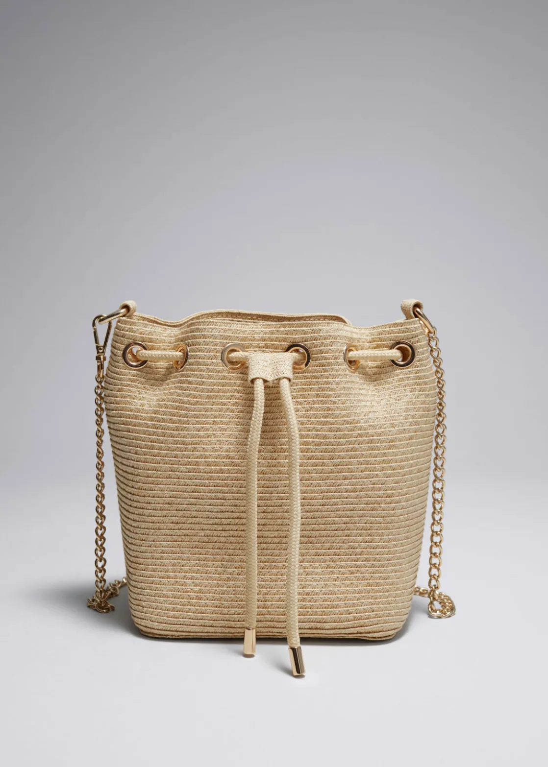 Woven Paper-Straw Bucket Bag