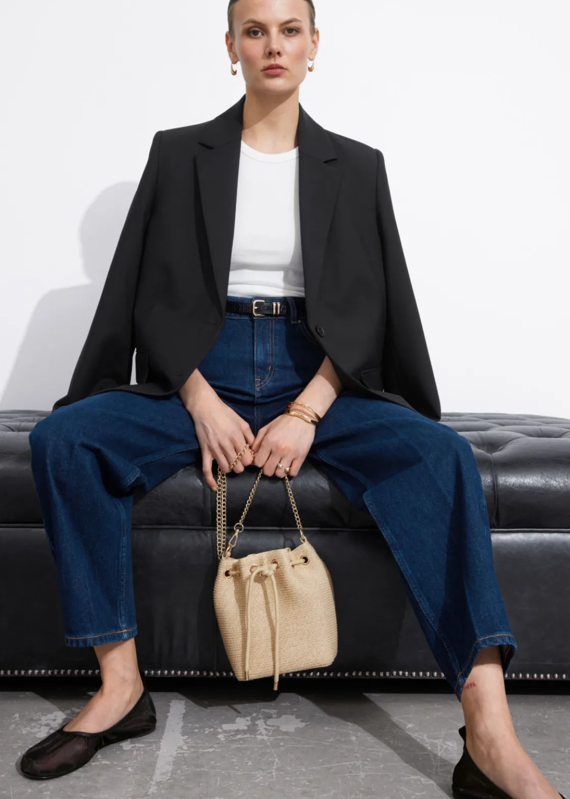 Woven Paper-Straw Bucket Bag