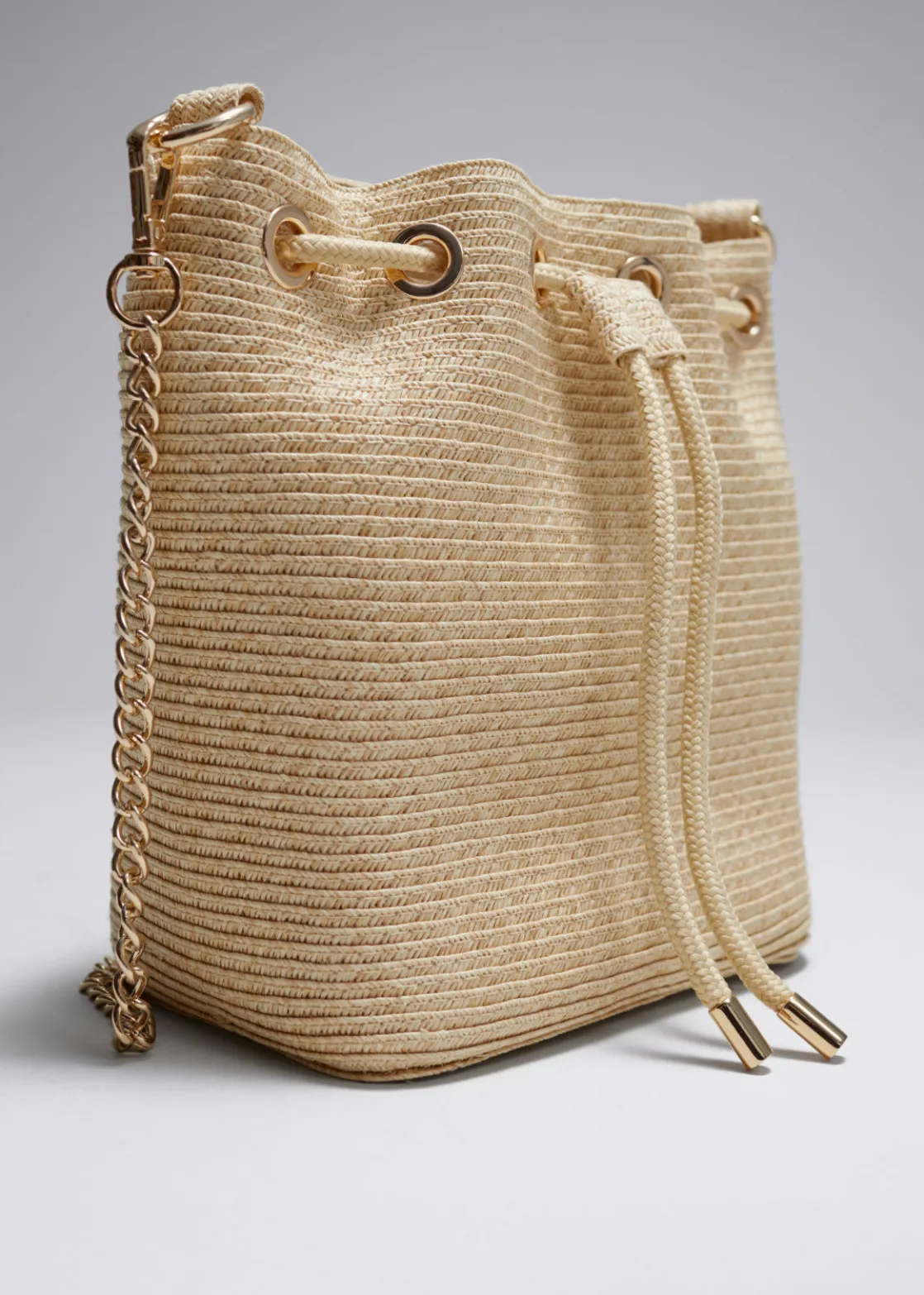 Woven Paper-Straw Bucket Bag