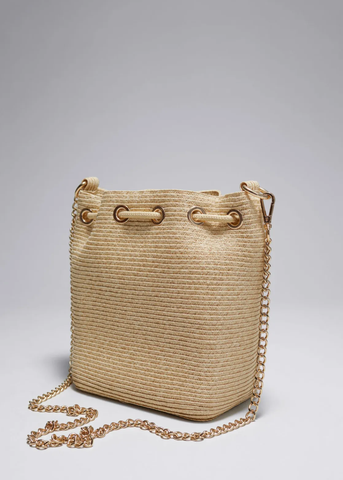 Woven Paper-Straw Bucket Bag