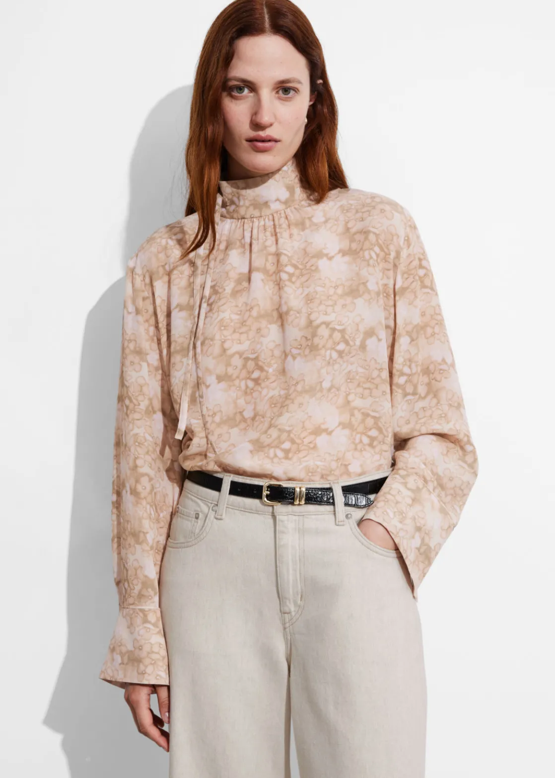 High-Collar Silk Blouse