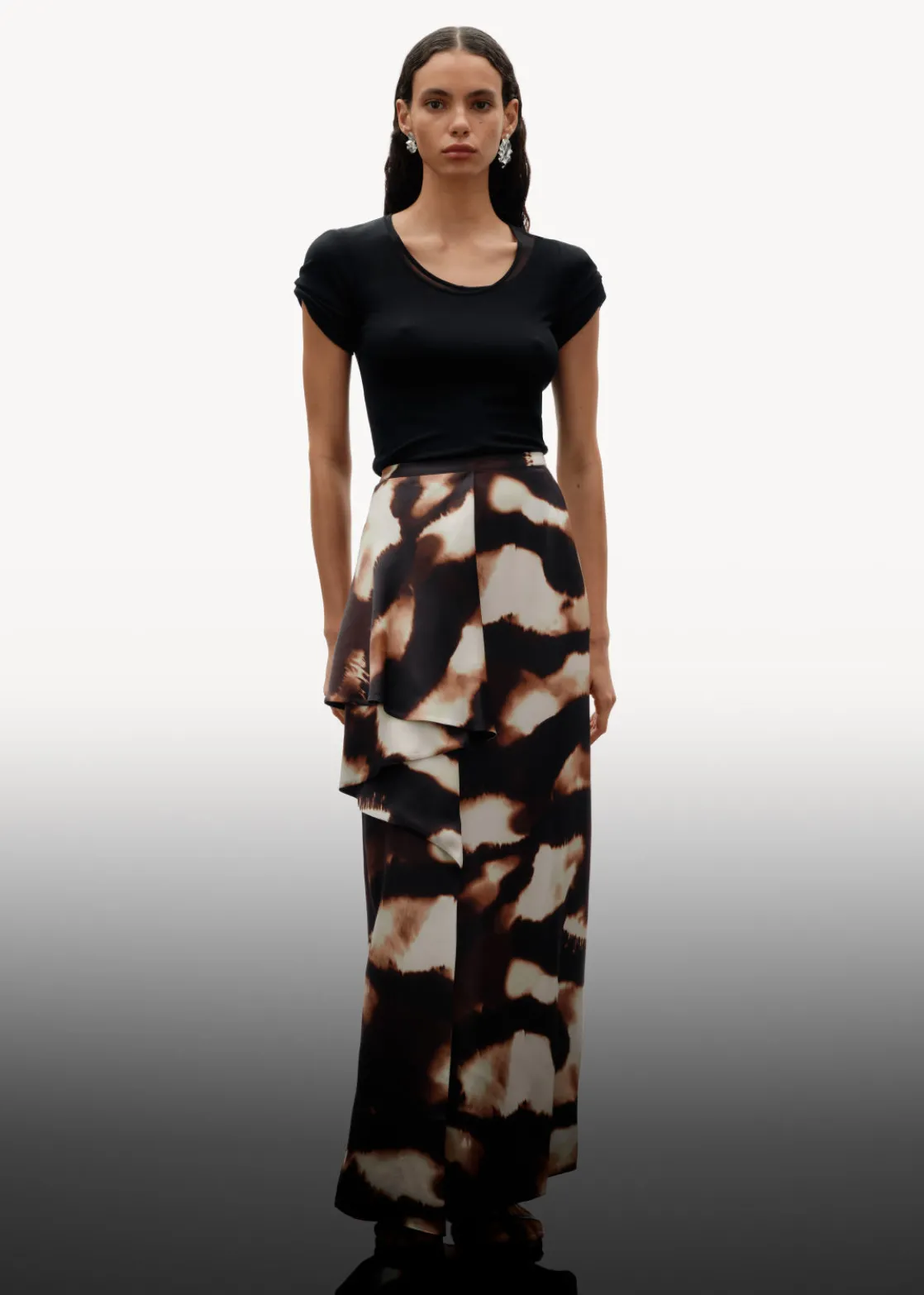 Draped Satin Midi Skirt