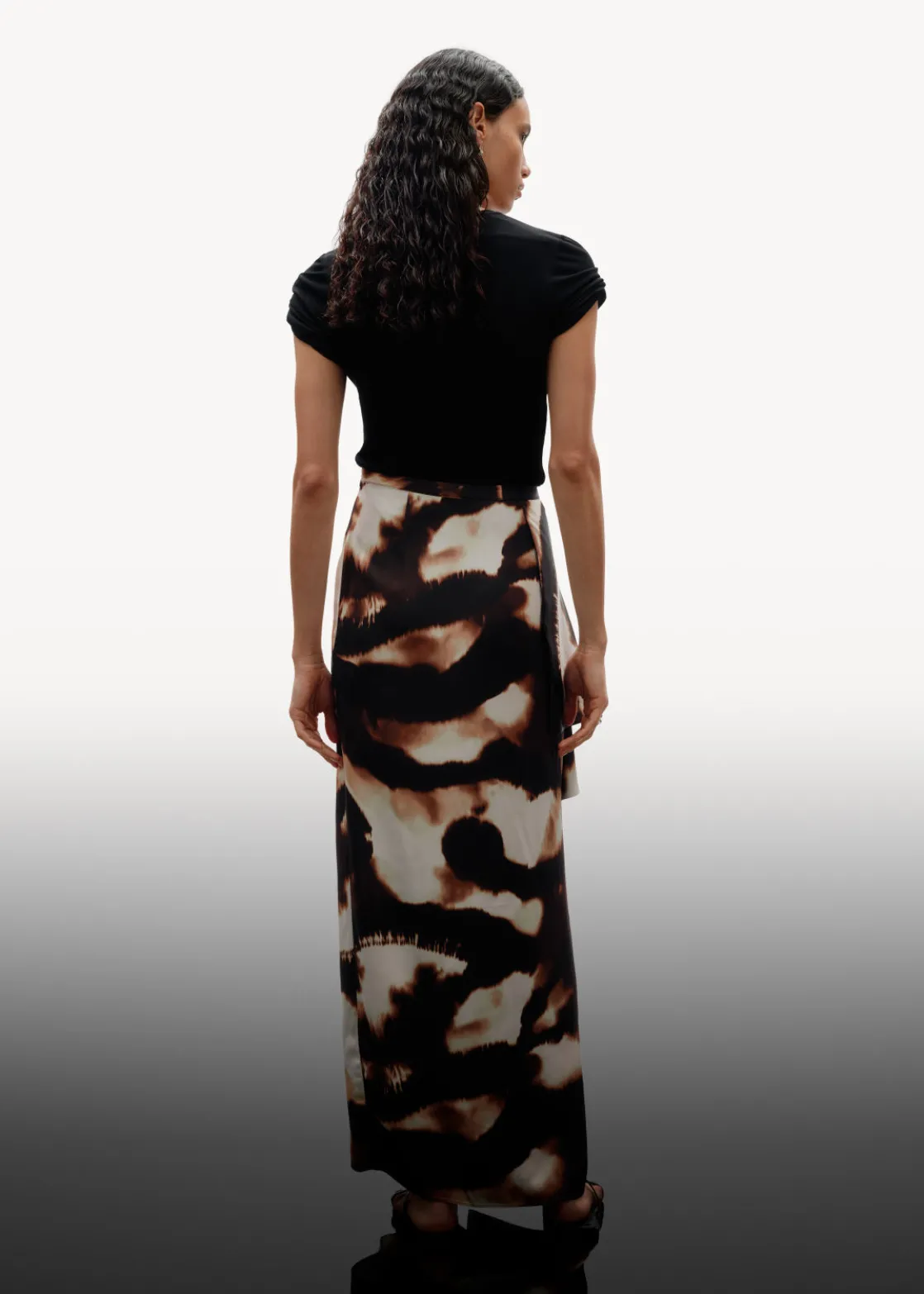 Draped Satin Midi Skirt
