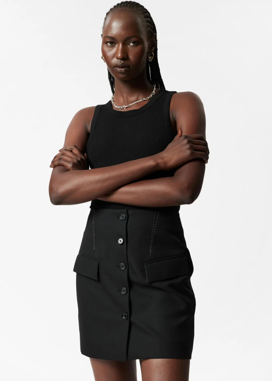 Buttoned Wool-Blend Mini Skirt