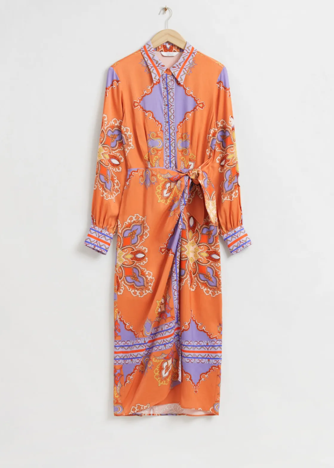 Faux Wrap Midi Shirt Dress