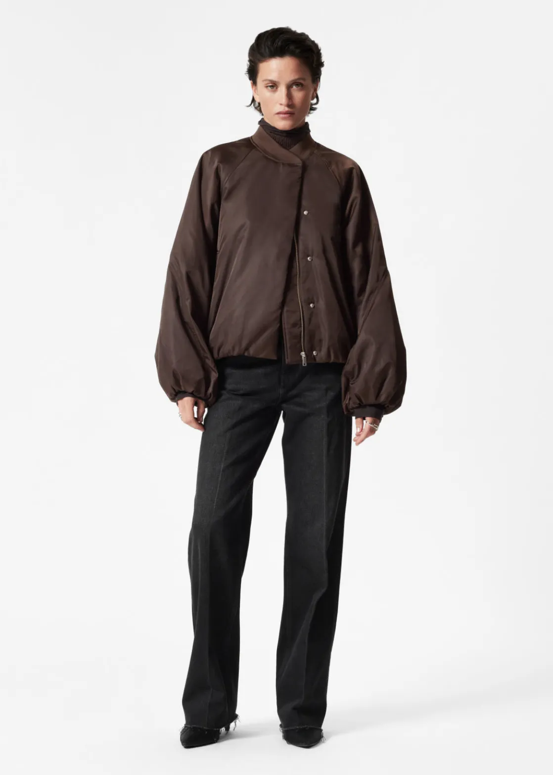 Voluminous-Sleeve Bomber Jacket