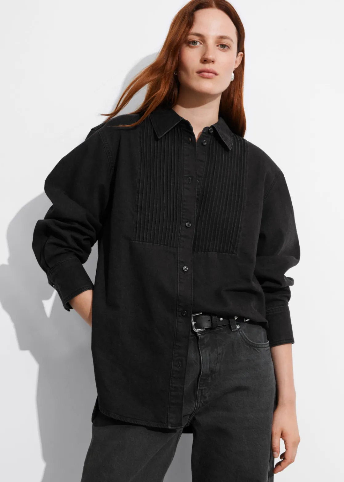 Pleated Denim Shirt
