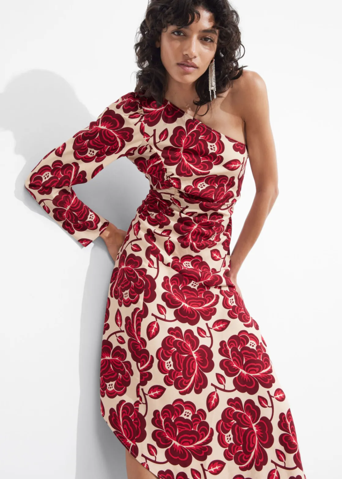 Asymmetric One-Shoulder Midi Dress