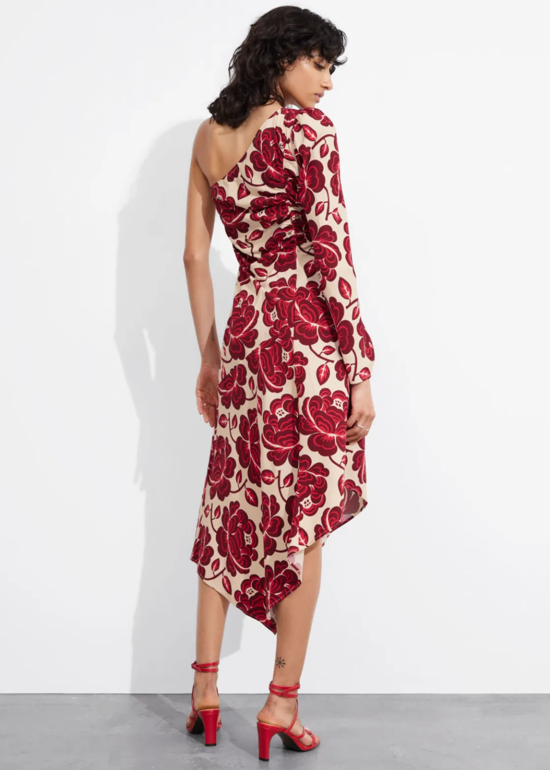 Asymmetric One-Shoulder Midi Dress