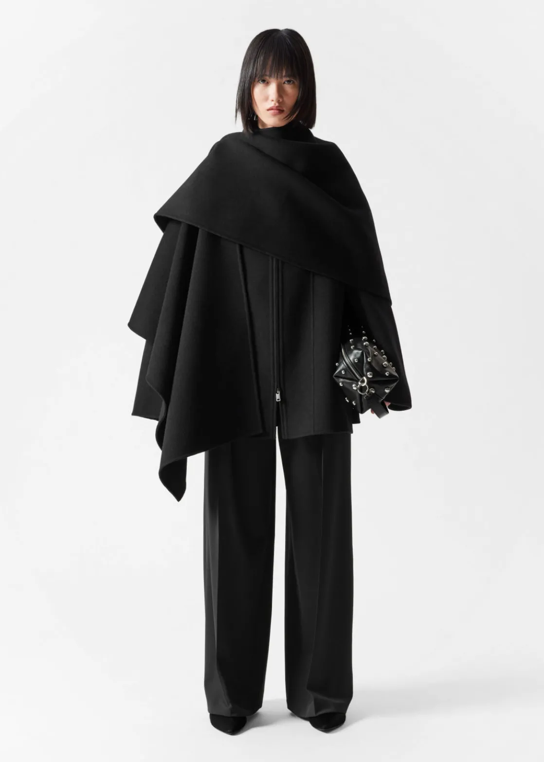 Asymmetric Wool-Blend Cape
