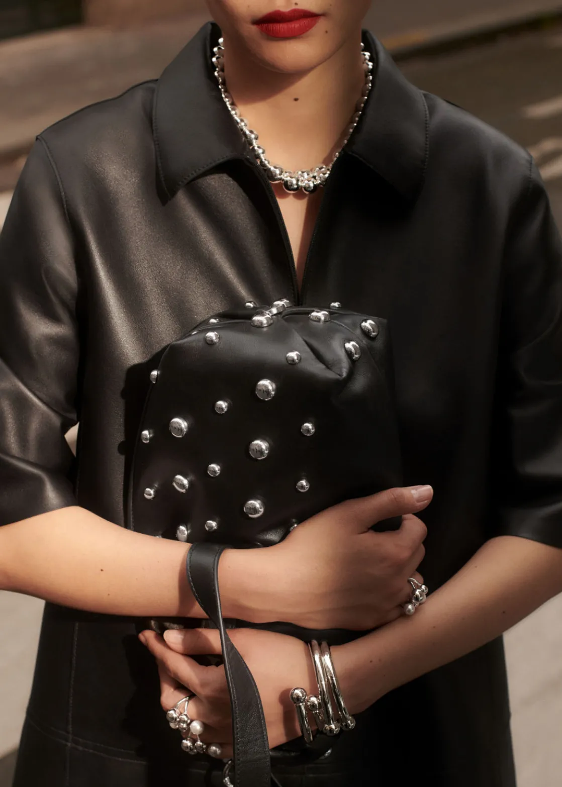 Studded Leather Clutch