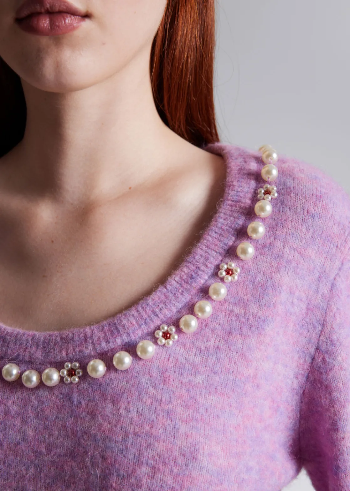 Pearl-Beaded Knit Sweater