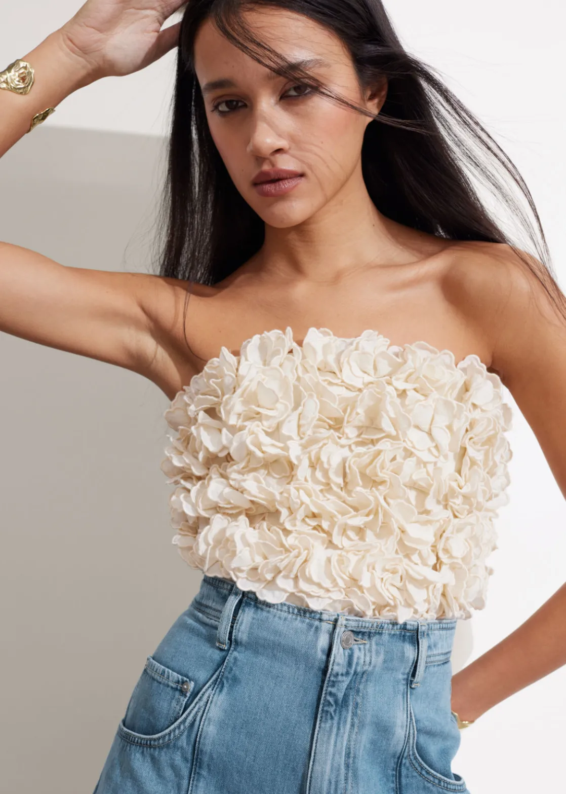Floral-Appliqué Bustier Top