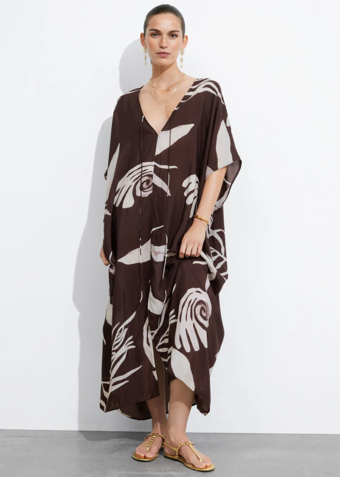 Printed Throw-On Midi Dress