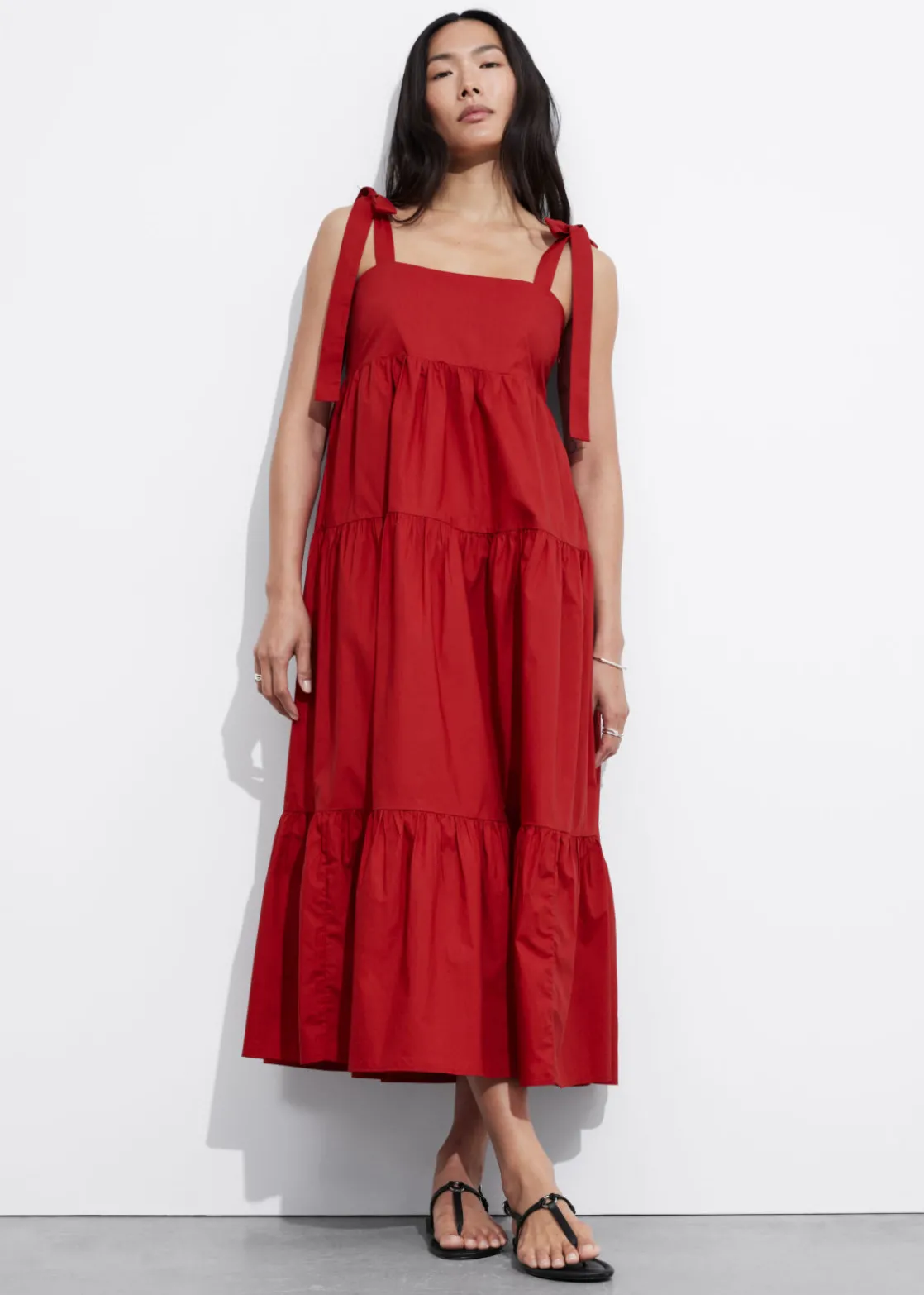Tiered Tie-Strap Midi Dress