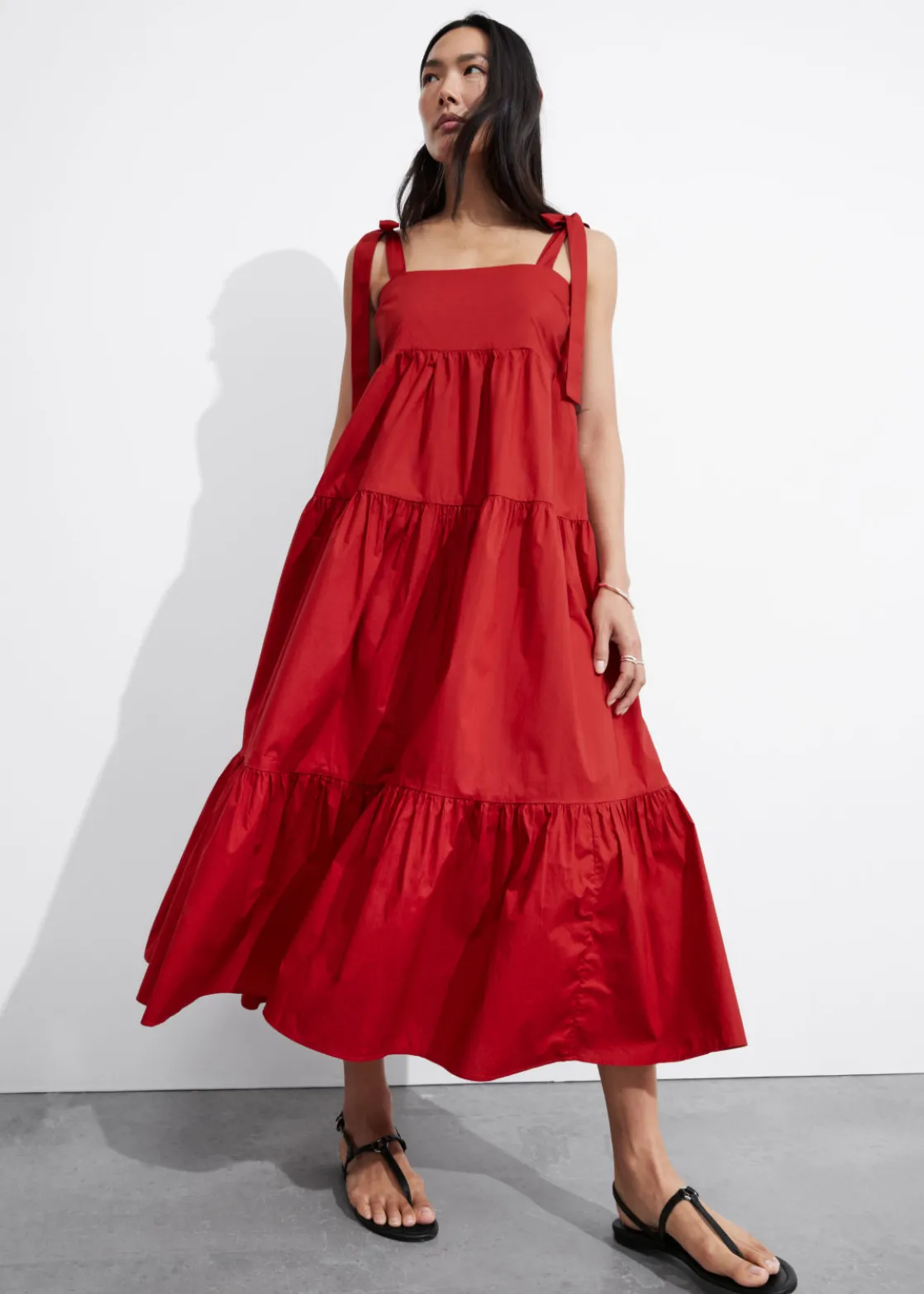 Tiered Tie-Strap Midi Dress