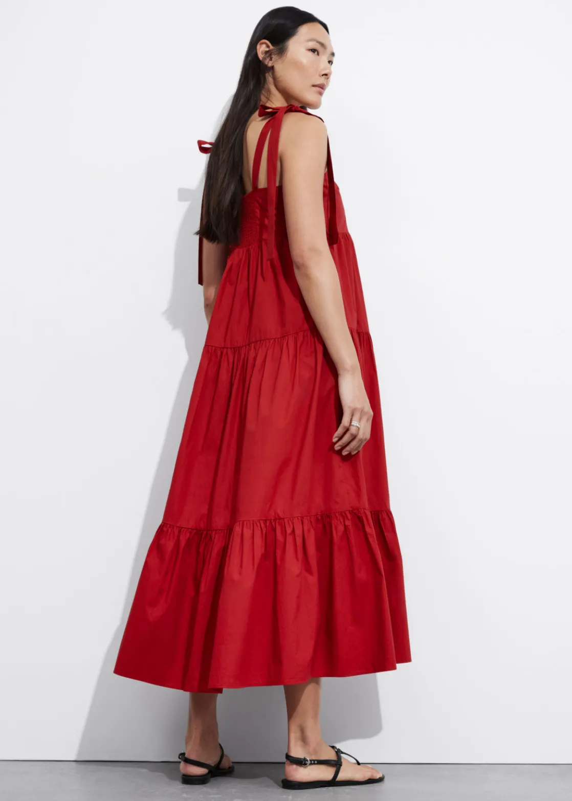 Tiered Tie-Strap Midi Dress